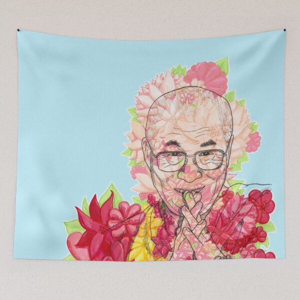 Item preview, HH Dalai Lama Florals Bright Colors Hand Drawn Blue Background designed and sold by BOKEbyTC.