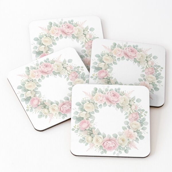 Item preview, Watercolor Pink Rose Floral Wreath| Pastel Floral Wreath Illustration designed and sold by AZABSTORE.
