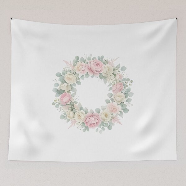 Item preview, Watercolor Pink Rose Floral Wreath| Pastel Floral Wreath Illustration designed and sold by AZABSTORE.