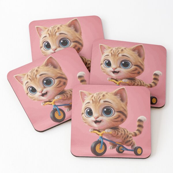 Item preview, Adorable Orange Tabby Kitten Riding a Colorful Tricycle on Pink Background designed and sold by LyleDenholm.