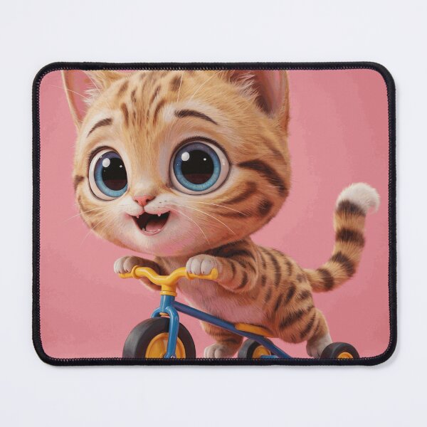 Item preview, Adorable Orange Tabby Kitten Riding a Colorful Tricycle on Pink Background designed and sold by LyleDenholm.