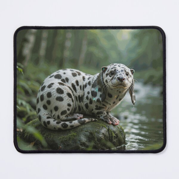 Item preview, Rare Spotted River Otter Resting on a Mossy Rock in a Green Forest Stream designed and sold by TorrenVale.