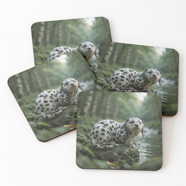 Item preview, Rare Spotted River Otter Resting on a Mossy Rock in a Green Forest Stream designed and sold by TorrenVale.