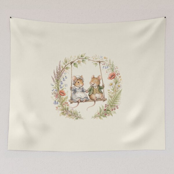 Item preview, Vintage Watercolor Mice on a Swing - Classic Storybook Illustration designed and sold by Pasteltone.