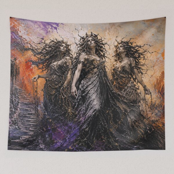 Item preview, The Erinyes, underworld goddesses painting designed and sold by GalleryKauffeld.
