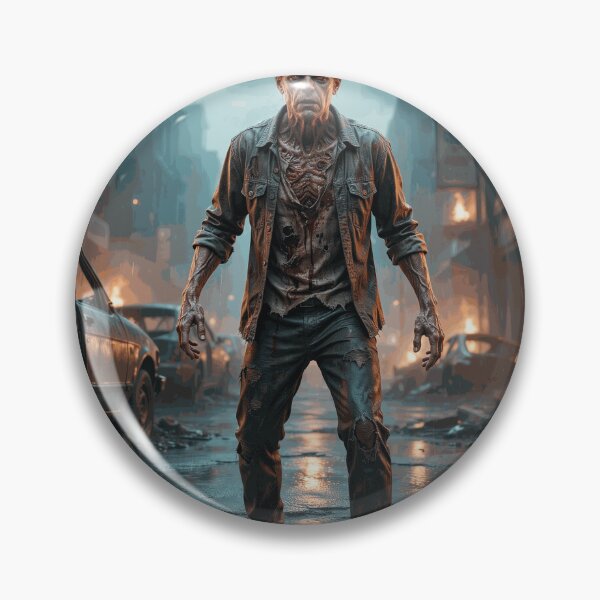 Item preview, Terrifying Zombie Survivor Standing in a Burning Post Apocalyptic City Street designed and sold by TorrenVale.