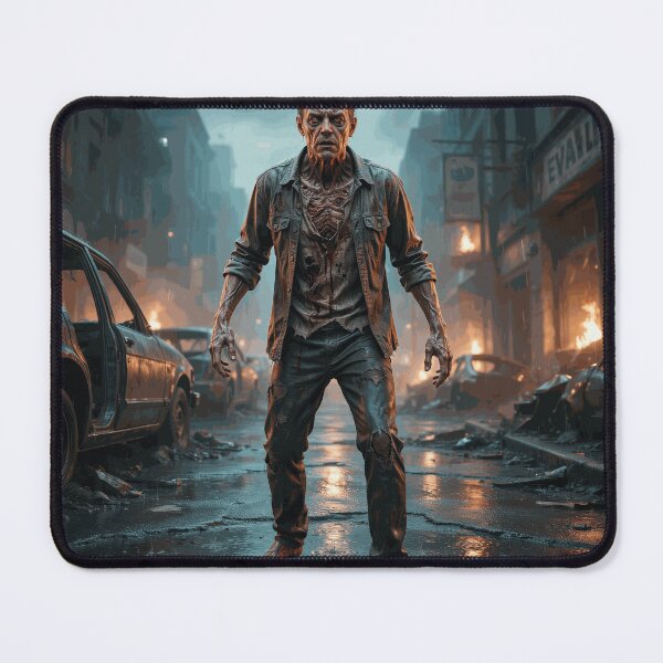 Item preview, Terrifying Zombie Survivor Standing in a Burning Post Apocalyptic City Street designed and sold by TorrenVale.
