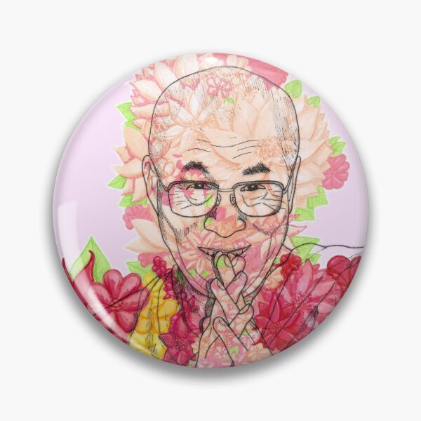 Item preview, HH Dalai Lama Florals Bright Colors Hand Drawn Pink Background designed and sold by BOKEbyTC.