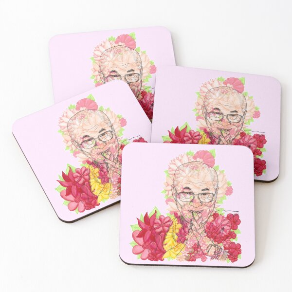 Item preview, HH Dalai Lama Florals Bright Colors Hand Drawn Pink Background designed and sold by BOKEbyTC.