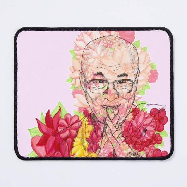 Item preview, HH Dalai Lama Florals Bright Colors Hand Drawn Pink Background designed and sold by BOKEbyTC.