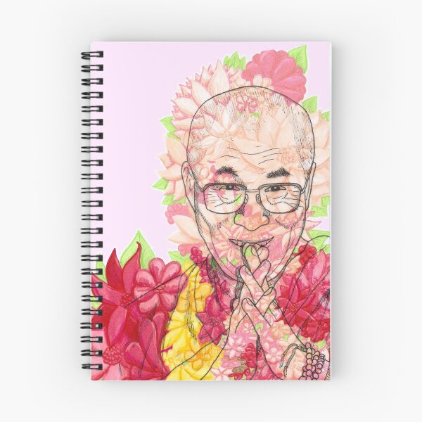 Item preview, HH Dalai Lama Florals Bright Colors Hand Drawn Pink Background designed and sold by BOKEbyTC.