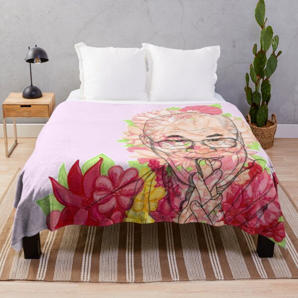 Item preview, HH Dalai Lama Florals Bright Colors Hand Drawn Pink Background designed and sold by BOKEbyTC.