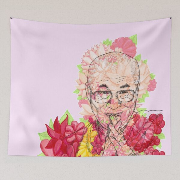 Item preview, HH Dalai Lama Florals Bright Colors Hand Drawn Pink Background designed and sold by BOKEbyTC.