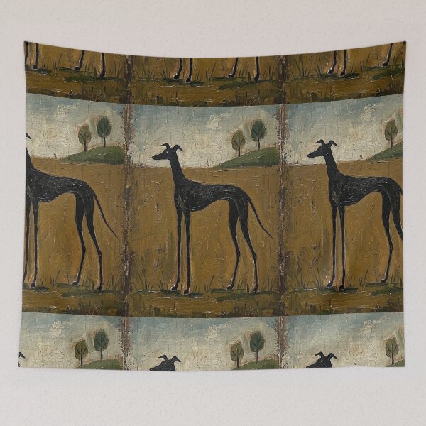 Item preview, Folk art dog on the prairie  designed and sold by Coolparrotgirl.