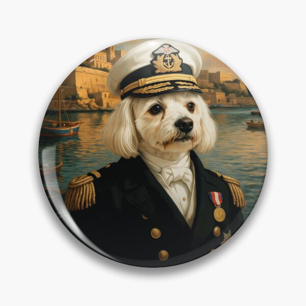 Item preview, Distinguished White Dog Naval Captain Portrait with Historic Harbor Background designed and sold by TorrenVale.
