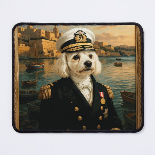 Item preview, Distinguished White Dog Naval Captain Portrait with Historic Harbor Background designed and sold by TorrenVale.