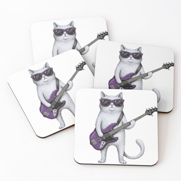 Item preview, Cool Bass Cat | Retro Musician Cat Illustration designed and sold by SoftPawsAtelier.