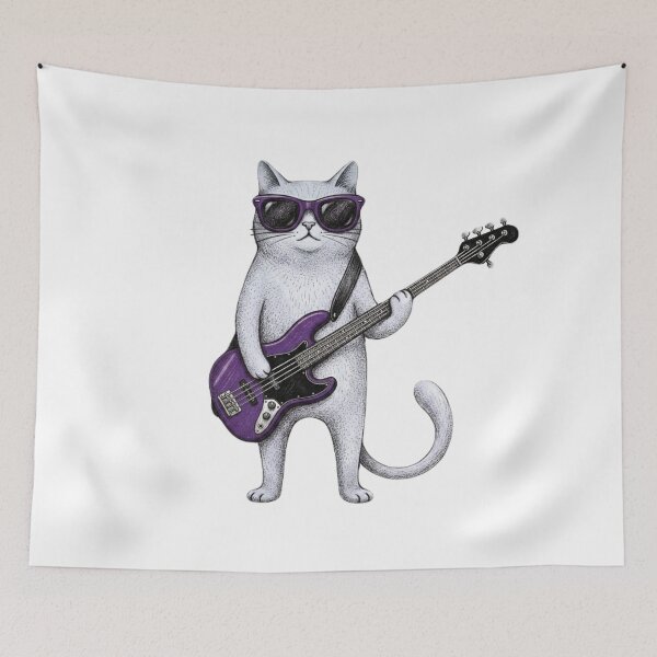 Item preview, Cool Bass Cat | Retro Musician Cat Illustration designed and sold by SoftPawsAtelier.