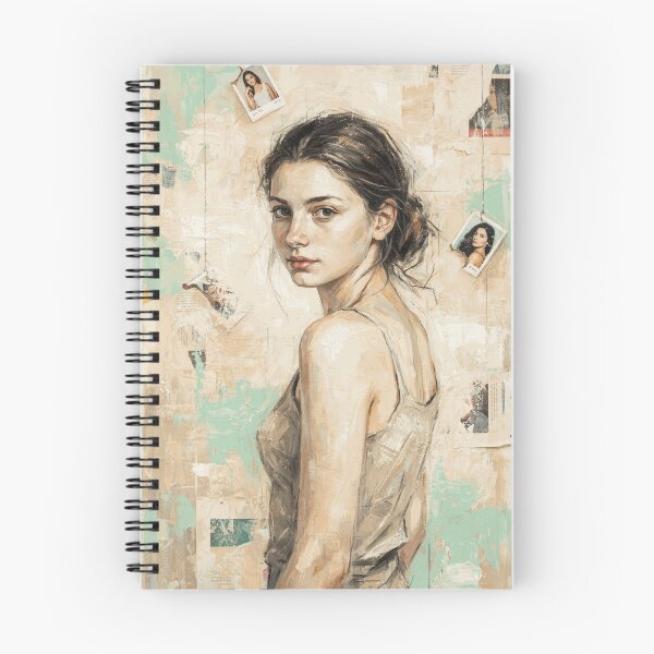 Item preview, Contemporary Woman Portrait with Neutral Tones and Mint Green Collage Texture designed and sold by TorrenVale.