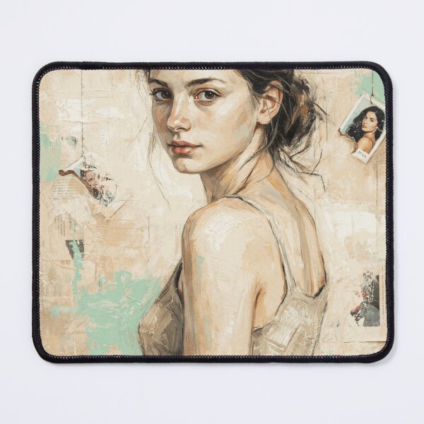 Item preview, Contemporary Woman Portrait with Neutral Tones and Mint Green Collage Texture designed and sold by TorrenVale.
