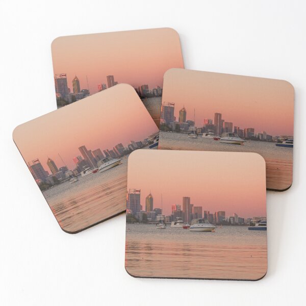 Item preview, Perth Skyline Sunset over Swan River – Fine Art Canvas Print designed and sold by MinzMarchStudio.