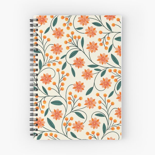Item preview, Orange Floral Seamless Pattern | Retro Botanical Coral Flowers & Teal Leaves  designed and sold by mistywoodstudio.