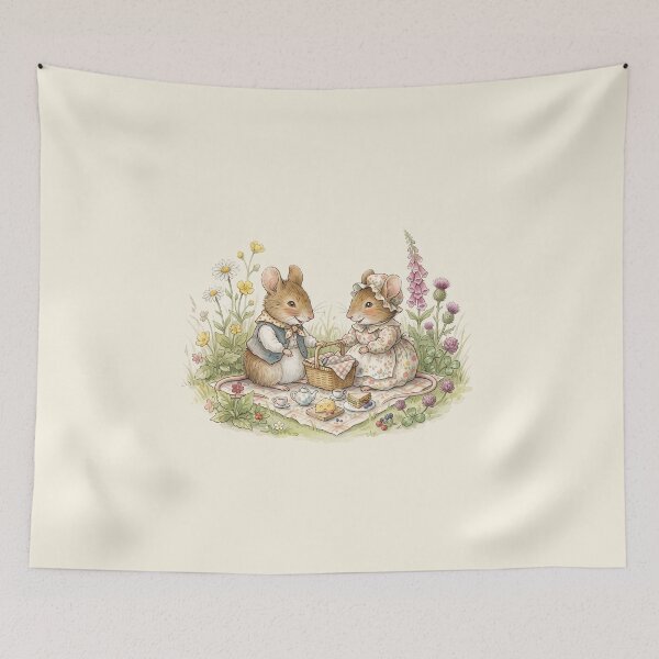 Item preview, Vintage Watercolor Mice Picnic - Classic Storybook Cottagecore Art designed and sold by Pasteltone.