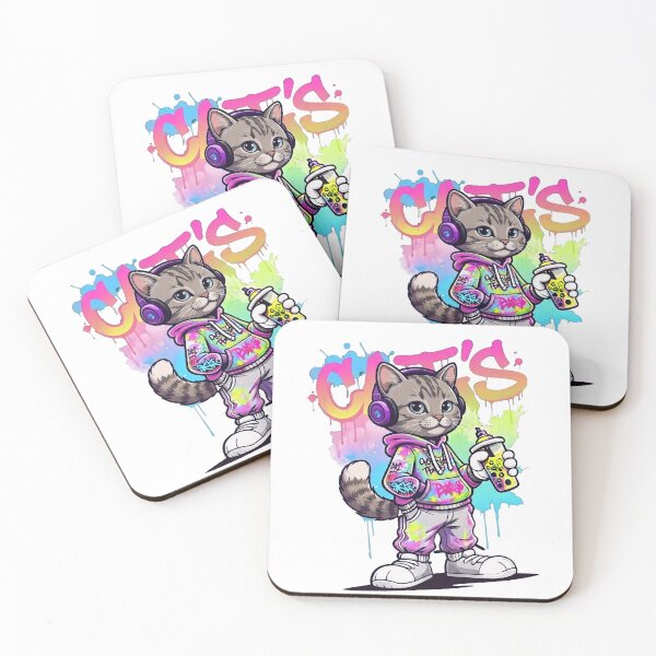 Item preview, Cool Graffiti Cat Cool Streetwear Headphones Spray Paint Colorful Pop Art designed and sold by BlackCat Vibe.