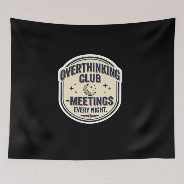 Item preview, Overthinking Club Meetings Every Night Funny Anxiety Humor Vintage Retro T-Shirt designed and sold by Artbysarmina.