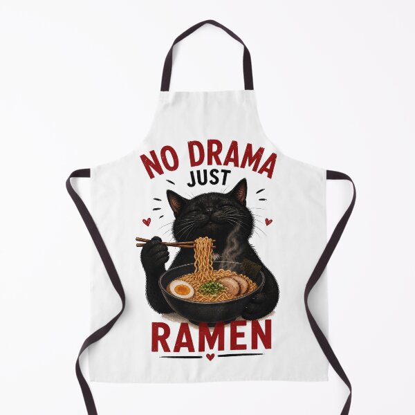 Item preview, No Drama Just Ramen Cute Black Cat Eating Noodle Soup Japanese Food Pun designed and sold by BlackCat Vibe.