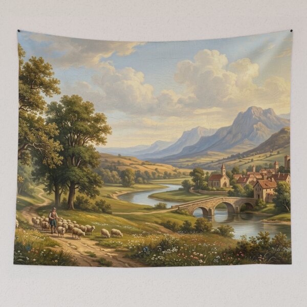 Artikelvorschau, Friedliche toskanische Pastorale Renaissance-Landschaft (Ölgemälde) entworfen und verkauft von Tout-Puissant.