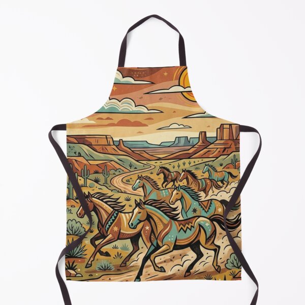 Item preview, Folk art horses in the mountains, freedom designed and sold by Coolparrotgirl.