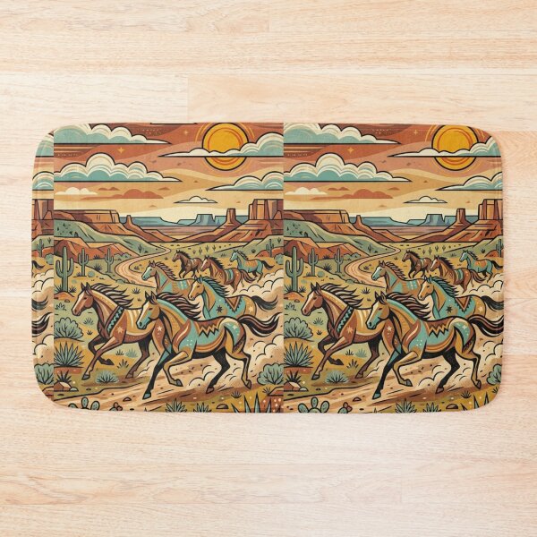 Item preview, Folk art horses  in the mountains, freedom designed and sold by Coolparrotgirl.