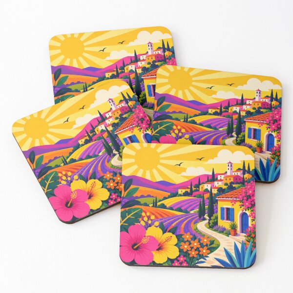 Item preview, Vibrant Mediterranean Village Landscape | Colorful Countryside Wall Art | Bold Pop Art Nature Print designed and sold by Nexus Space.
