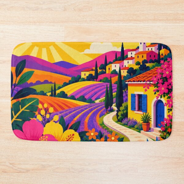 Item preview, Vibrant Mediterranean Village Landscape | Colorful Countryside Wall Art | Bold Pop Art Nature Print designed and sold by Nexus Space.