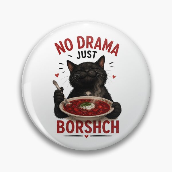 Item preview, No Drama Just Borshch Cute Black Cat Eating Beet Soup Funny Food Pun designed and sold by BlackCat Vibe.