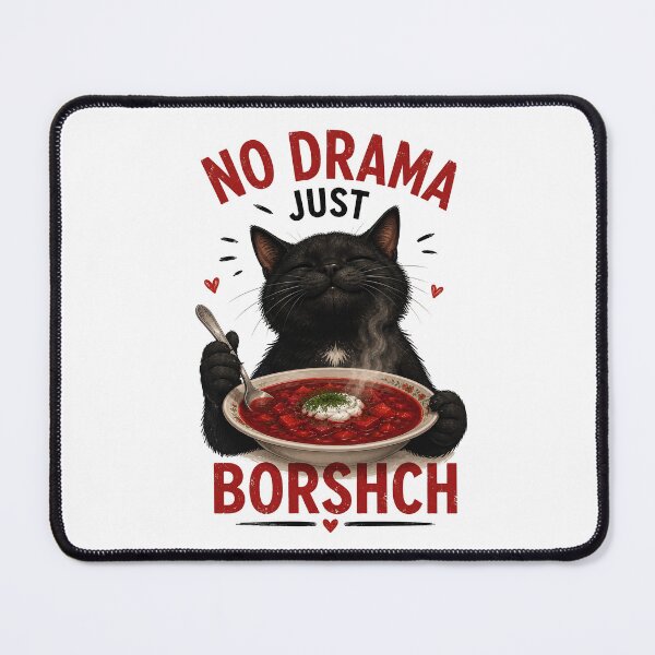Item preview, No Drama Just Borshch Cute Black Cat Eating Beet Soup Funny Food Pun designed and sold by BlackCat Vibe.