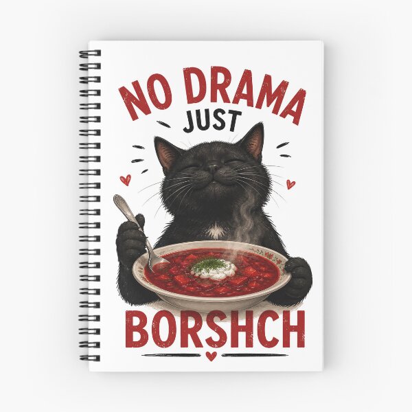 Item preview, No Drama Just Borshch Cute Black Cat Eating Beet Soup Funny Food Pun designed and sold by BlackCat Vibe.
