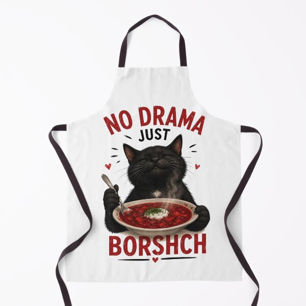 Item preview, No Drama Just Borshch Cute Black Cat Eating Beet Soup Funny Food Pun designed and sold by BlackCat Vibe.