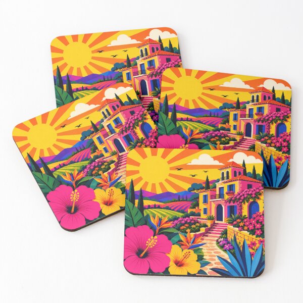 Item preview, Mediterranean Villa in Bloom | Vibrant Pop Art Countryside Landscape designed and sold by Nexus Space.