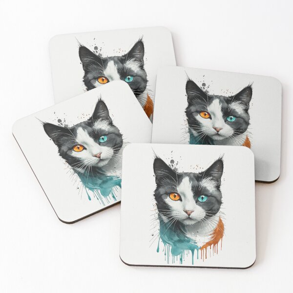 Item preview, Black Cat Heterochromia Watercolor Portrait designed and sold by LONE SPIRIT CO..