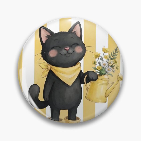 Item preview, Bloom With Love Cute Black Cat Gardener Yellow Boots Flowers Cottagecore Art designed and sold by BlackCat Vibe.