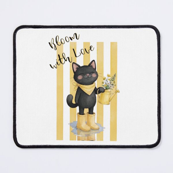 Item preview, Bloom With Love Cute Black Cat Gardener Yellow Boots Flowers Cottagecore Art designed and sold by BlackCat Vibe.