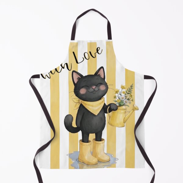 Item preview, Bloom With Love Cute Black Cat Gardener Yellow Boots Flowers Cottagecore Art designed and sold by BlackCat Vibe.