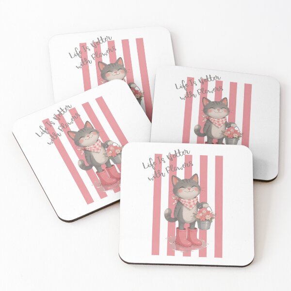 Item preview, Life Is Better With Flowers Cute Cat Pink Boots Garden Cottagecore Art designed and sold by BlackCat Vibe.