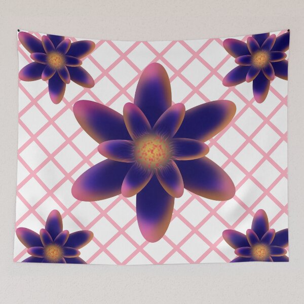 Item preview, Midnight Bloom Floral Pattern | Purple Blue Gradient Flowers on Pink Lattice | Modern Botanical Illustration designed and sold by HopeAndHustle.