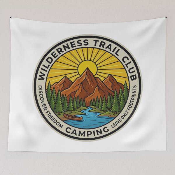 Item preview, Retro Wilderness Trail Club Camping Circular Badge with Canoe and Mountain designed and sold by GabeMountainArt.