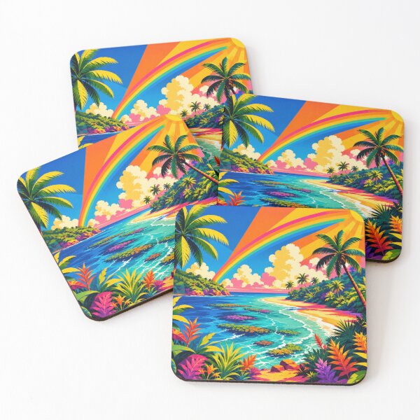 Item preview, Rainbow Tropical Paradise – Vibrant Coastal Beach Landscape | Colorful Summer Wall Art designed and sold by Nexus Space.