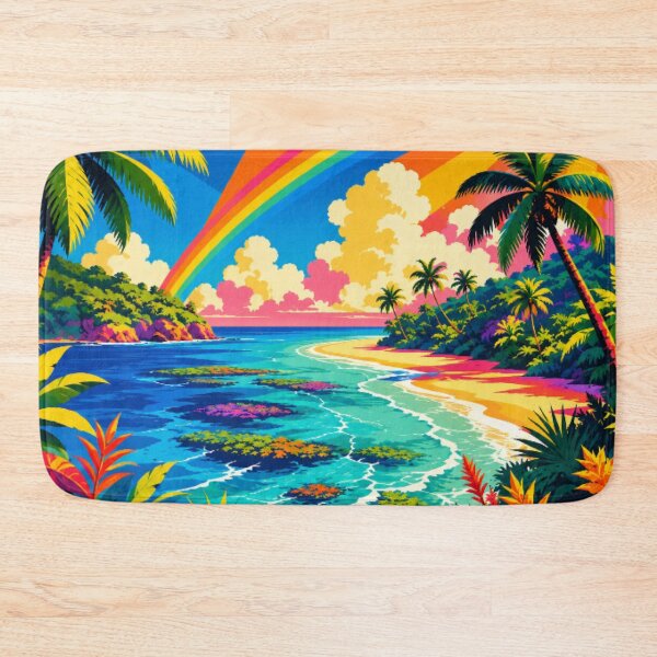 Item preview, Rainbow Tropical Paradise – Vibrant Coastal Beach Landscape | Colorful Summer Wall Art designed and sold by Nexus Space.