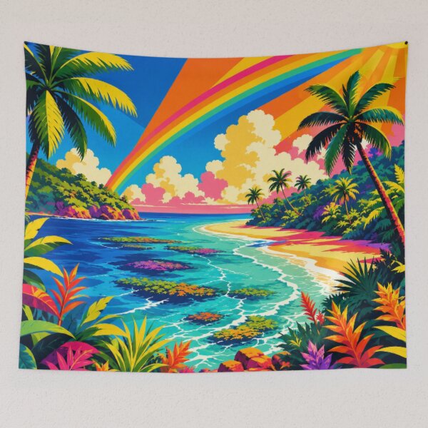 Item preview, Rainbow Tropical Paradise – Vibrant Coastal Beach Landscape | Colorful Summer Wall Art designed and sold by Nexus Space.